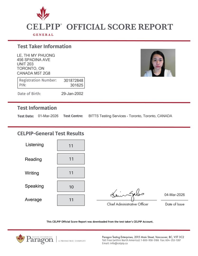 CELPIP Score Report